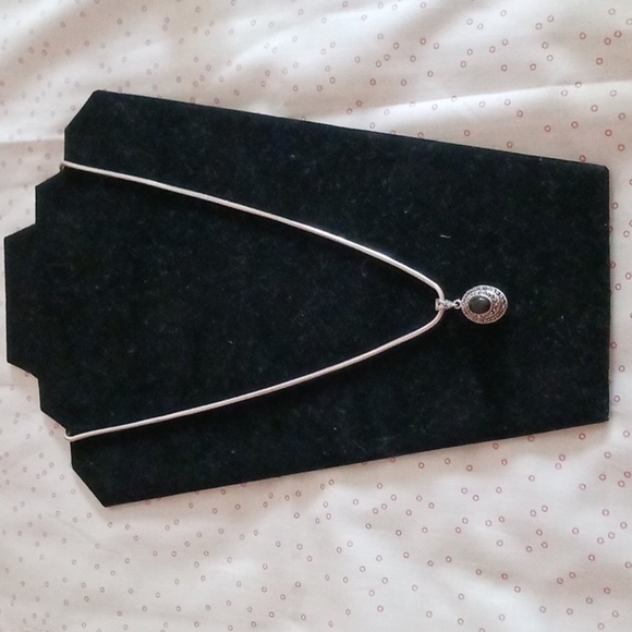 Vintage 925 Silver Onyx Stone Crystal Pendant Necklace - Picture 1 of 10